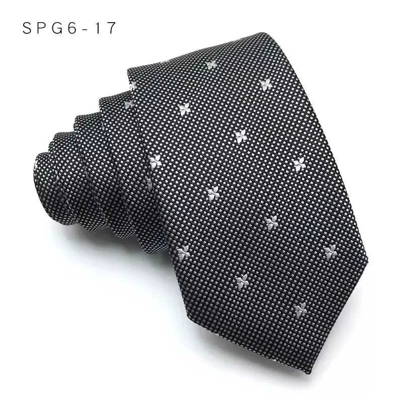 Cravate de luxe fine et étroite pour homme, 6 cm, noire, unie, à pois, rayée, en jacquard, idéale pour les soirées d'affaires