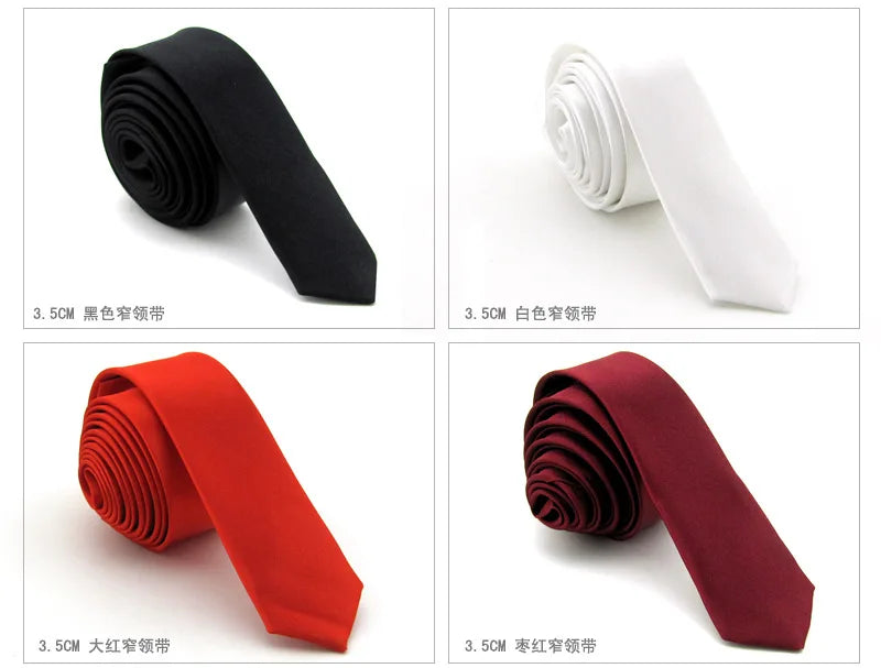 Cravate ultra fine en satin de 3 cm, couleur unie, rouge, jaune, noir, faite à la main, tendance, pour homme, idéale pour une fête de mariage