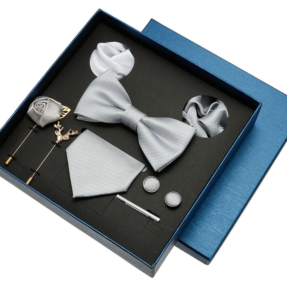 Coffret cadeau pour homme et femme, pochette, cravate, boutons de manchette, broche, couleur unie, pour mariage, affaires, vente en gros
