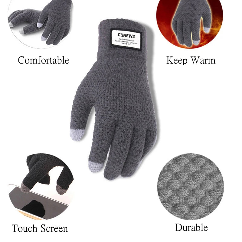 Gants tricotés d'hiver pour hommes, écran tactile, haute qualité, épais, chauds, en laine et cachemire, solides, pour l'automne et l'hiver