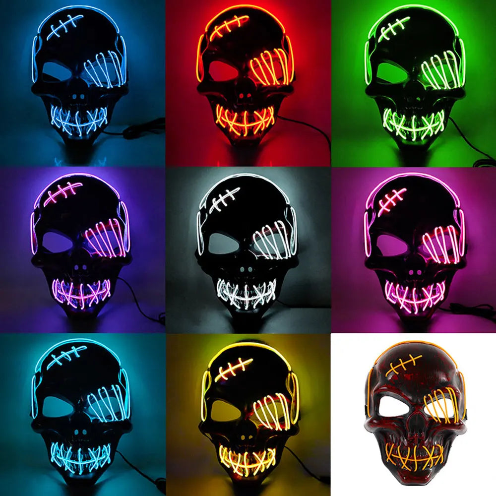 Masque lumineux LED en forme de crâne de pirate borgne, accessoire de fête d'Halloween, de cosplay, jouet de farce, lumière froide, fantôme d'horreur AC188