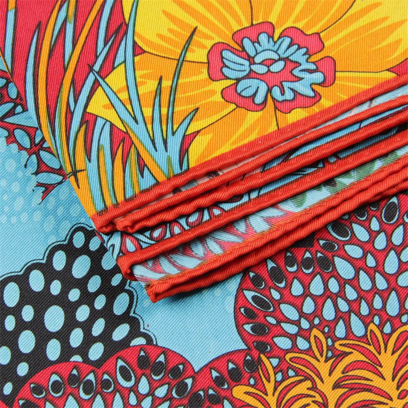 POBING Handgerollter Seidenschal aus Twill mit Waldzebra-Motiv für Damen, quadratisch, Echarpes, Foulard Femme, Wickeltuch, Bandana, Hijab, 90 cm