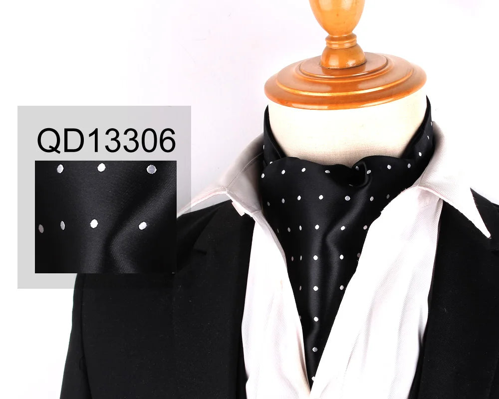 Ascot Tie Cravat Luxury Mens dots Neck Tie Self Tie for Men Wedding Necktie