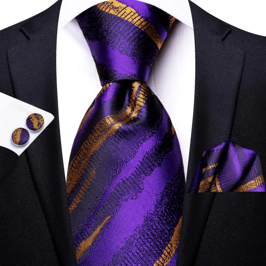 Hi-Tie – Cravate de mariage en soie violette unie à motif cachemire pour homme, ensemble de qualité avec boutons de manchette et mouchoir, cadeau tendance, livraison directe
