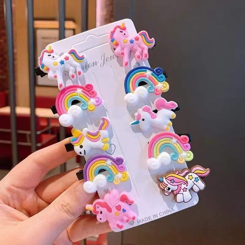 Lot de 10 pinces à cheveux pour enfants, en gel souple, pour filles, mignonnes, avec clips latéraux, motifs dessins animés