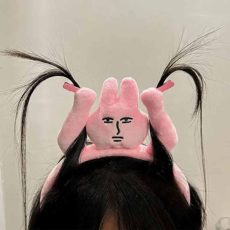 Headbands New Pink Bunny Hair Band Quirky Fun Plush Headband Grip Bangs Cute Photo Decoration Hair Bands Headdress