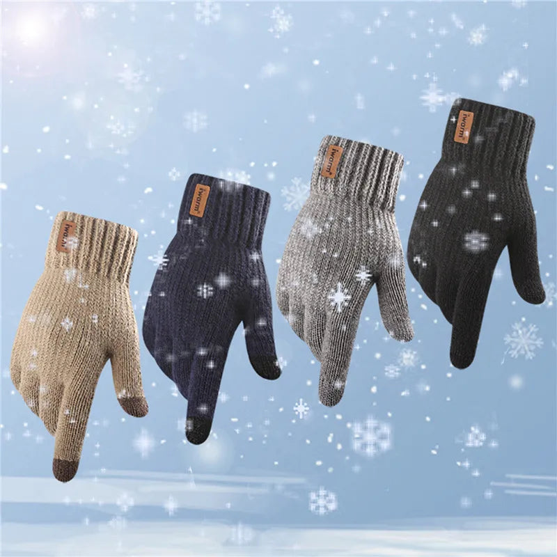 Herren Winterhandschuhe aus Wolle und Kaschmir, gestrickt, hochwertig, warm, für den Winter, Touchscreen, solide Handschuhe für Herren
