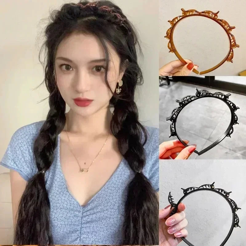 New Double Band Headbands for Women Hairstyle Fashion Non-Slip Hair Bands with Clips Bezel Hair Hoop Hair Headwear 머리띠