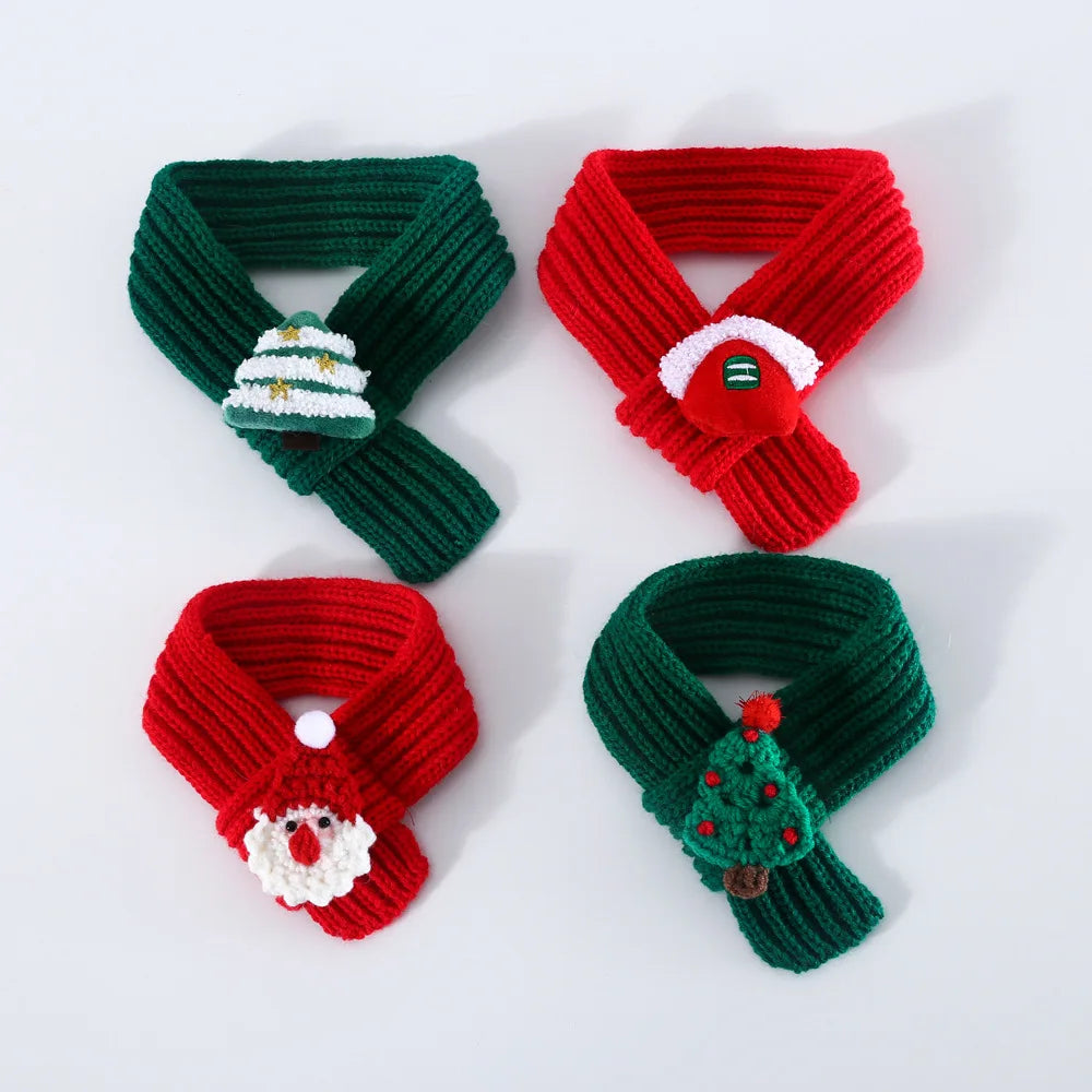 Écharpe en laine tricotée de couleur unie délicate pour animaux de compagnie, maison de neige, Père Noël, collier pour chat et chien, accessoires de décoration pour animaux de compagnie