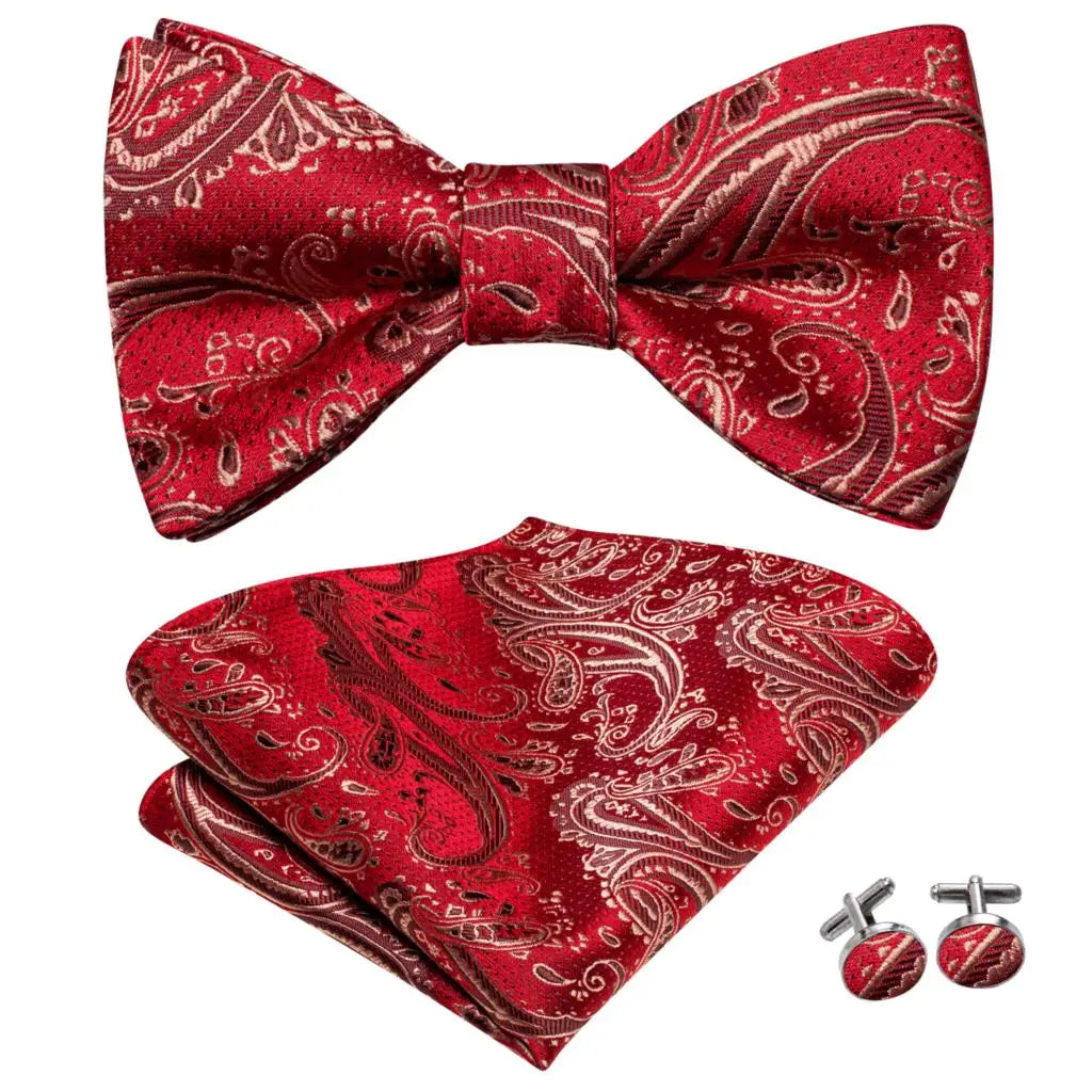 Hi-Tie Ensemble nœud papillon en soie pour homme, mouchoir et boutons de manchette, bleu, rouge, or, noir, blanc, jacquard, nœud papillon, mariage, affaires