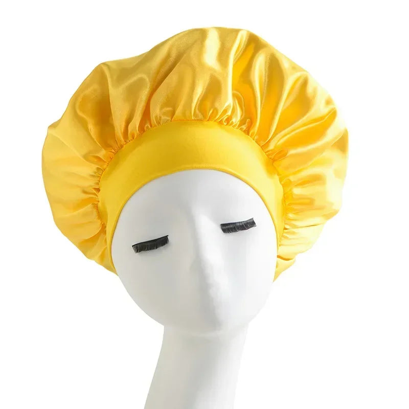 Satin Wide Brim Nightcap Silky Bonnet Hair Wrap for Sleeping Sleep Cap With Elastic Soft Band Styling Cap Hair Wrapping Caps