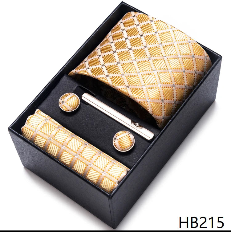 Cravate pour homme, tout nouveau style, cadeau de mariage, ensemble de pochettes, boîte à cravates, accessoires de costume noirs pour hommes