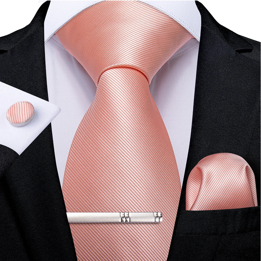 Ensemble cravate homme en soie à rayures roses, motif floral, motif cachemire uni, 8 cm, mouchoir, boutons de manchette, accessoires de mariage, de bal, cravate