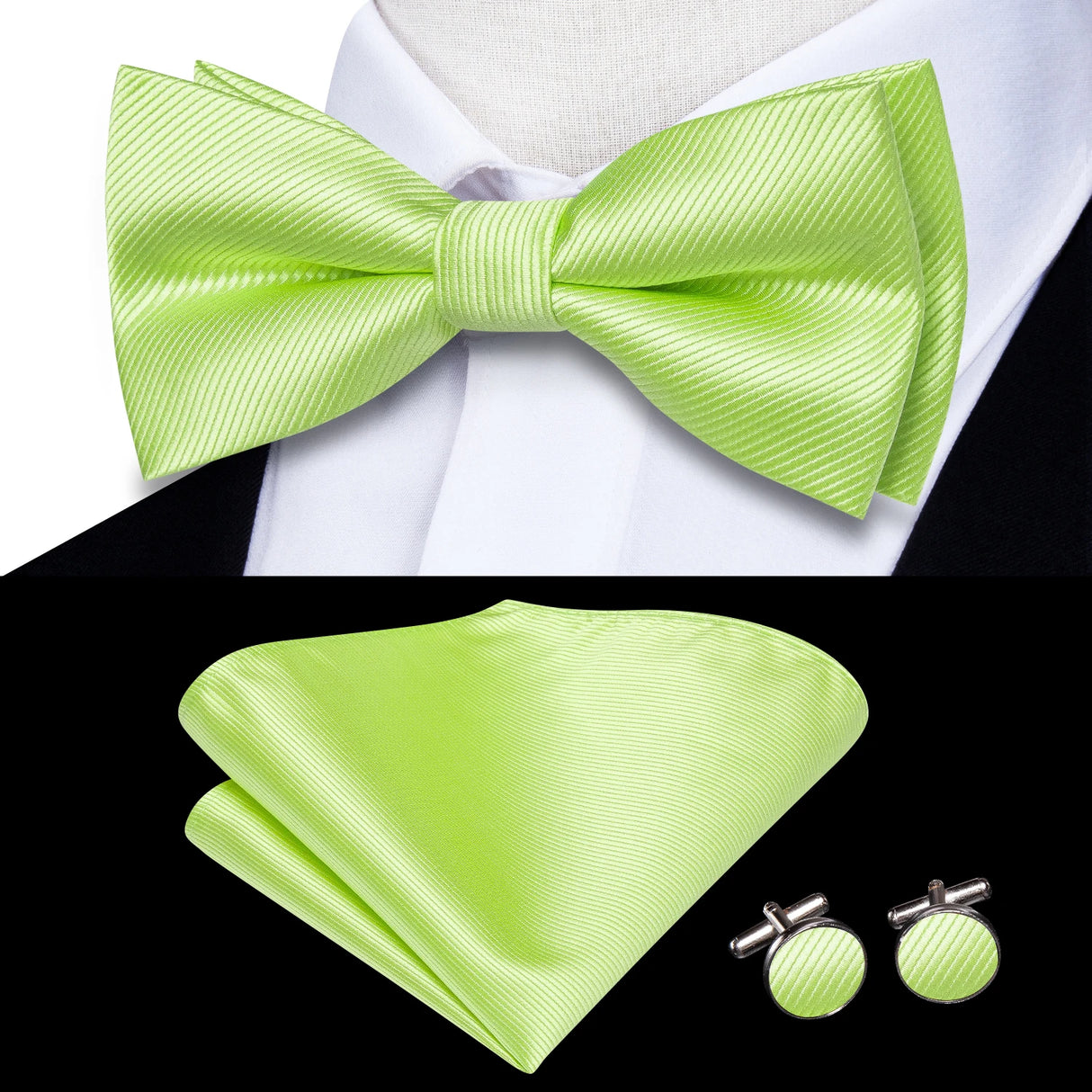 Hi-Tie Jacquard Silk Nœud papillon pour homme, ensemble de boutons de manchette et mouchoir, nœud papillon pré-noué, noir, blanc, gris, bleu, rouge, vert, rose, violet