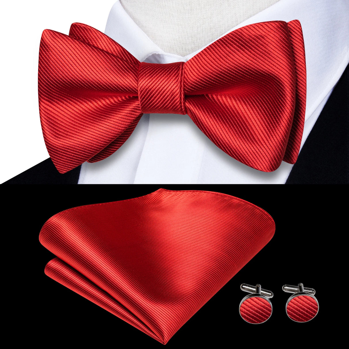 Hi-Tie Ensemble nœud papillon en soie pour homme, mouchoir et boutons de manchette, bleu, rouge, or, noir, blanc, jacquard, nœud papillon, mariage, affaires