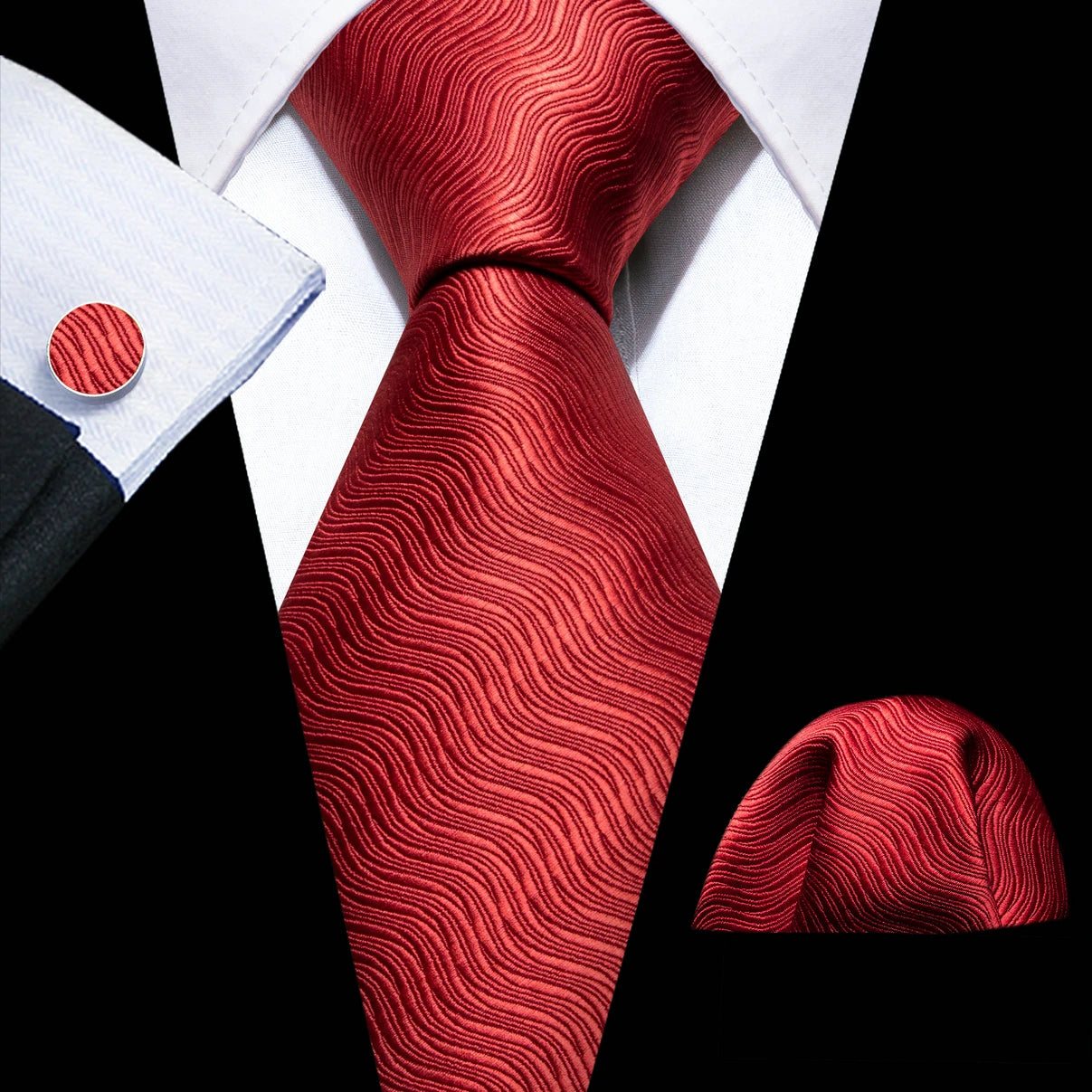 Barry.Wang Ensemble cravate et boutons de manchette en soie pour homme, motif jacquard, rouge, bordeaux, rose, pour mariage, affaires, fête