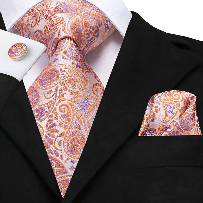 Hi-Tie 100% soie classique pour homme, cravate de mariage corail rose rouge pêche, pochette carrée, boutons de manchette, ensemble de cravates roses pour hommes, cravates cachemire unies