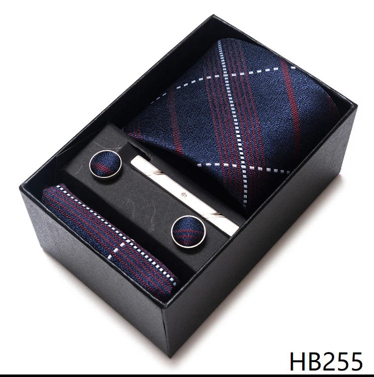 65 Colors Fashion Tie Handkerchief Set Tie Clip Necktie Box Man's Shirt Dark Red Accessories Men Wedding Holiday Gift