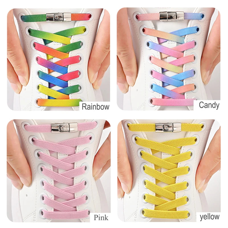 Lacets élastiques sans nœuds pour chaussures de sport, 8 mm, plats et larges, pour enfants et adultes