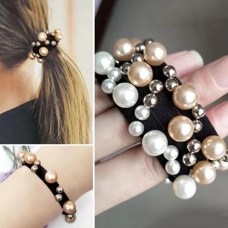 Korean Elastic Streamer Pearl Hair Ties Rope Female Students Bands Ins Rubber Accessories for Women