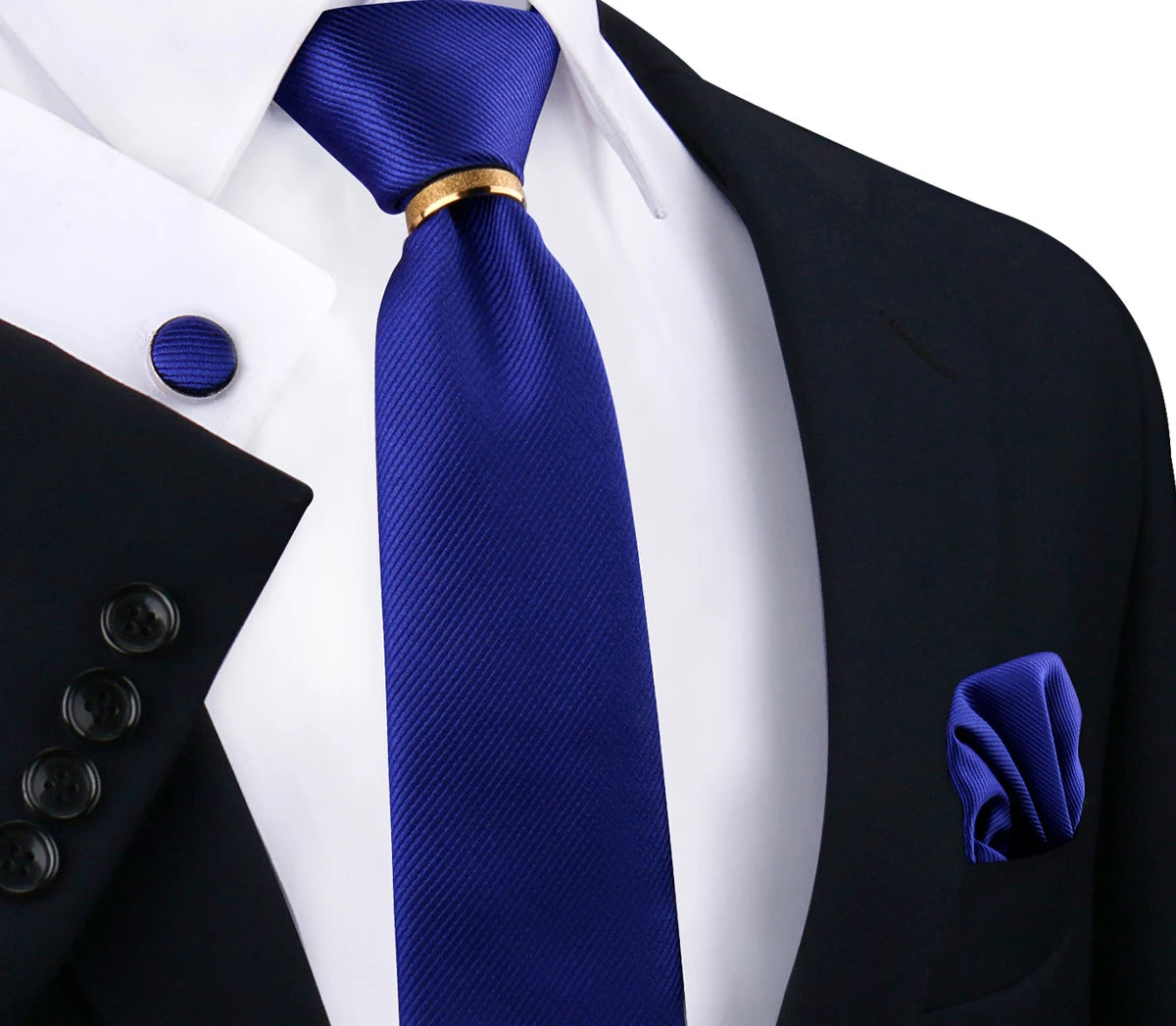 Ensemble de cravates en soie de luxe pour hommes, cravate, mouchoir, boutons de manchette avec anneau en métal doré, broche, costume, fête de mariage, accessoires pour hommes