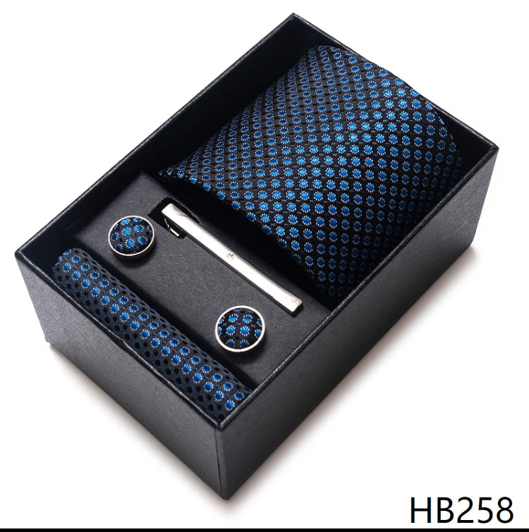 65 Colors Fashion Tie Handkerchief Set Tie Clip Necktie Box Man's Shirt Dark Red Accessories Men Wedding Holiday Gift