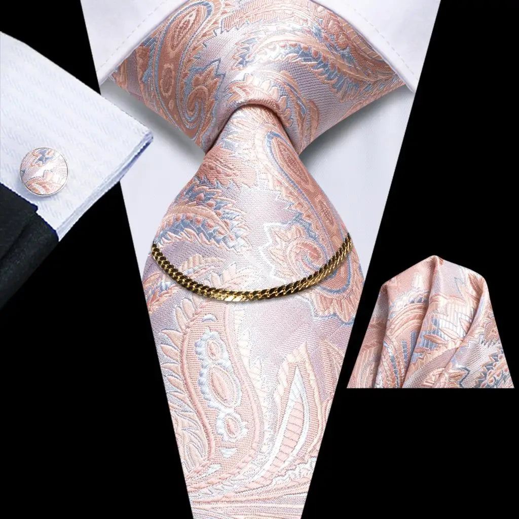 Hi-Tie Business Black Luxury Plaid Mens Tie Silk Neckties Fashion Tie Chain Hanky Cufflinks Set Design Gift For Men Wedding