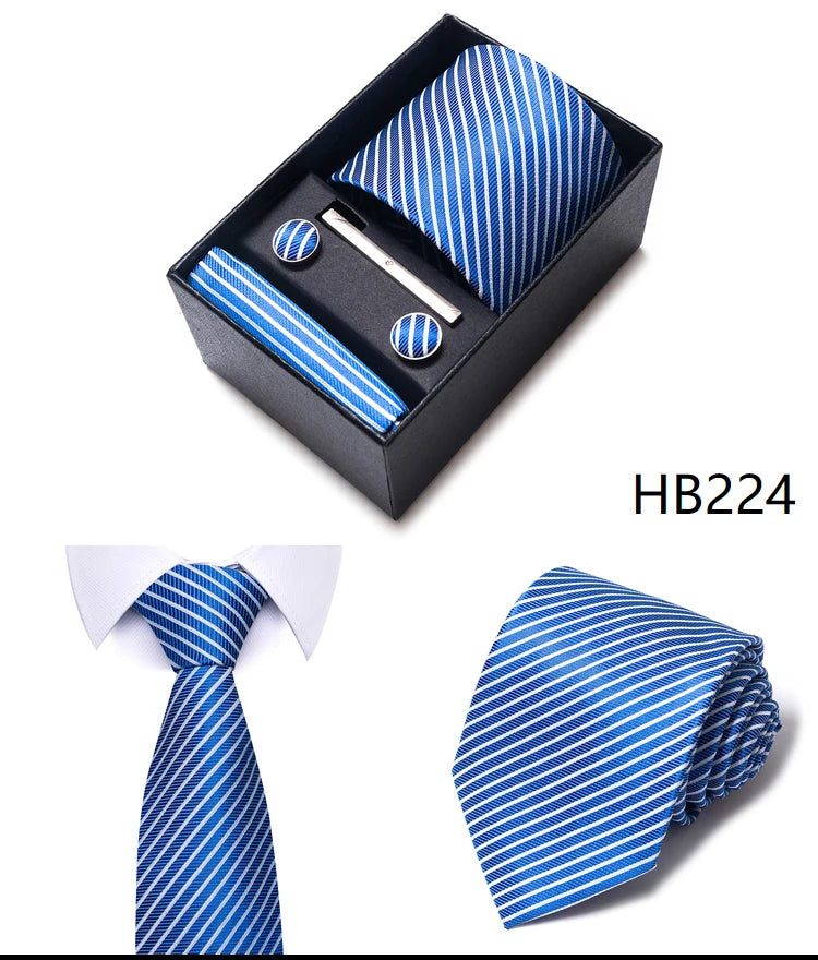 Cravate pour homme, tout nouveau style, cadeau de mariage, ensemble de pochettes, boîte à cravates, accessoires de costume noirs pour hommes
