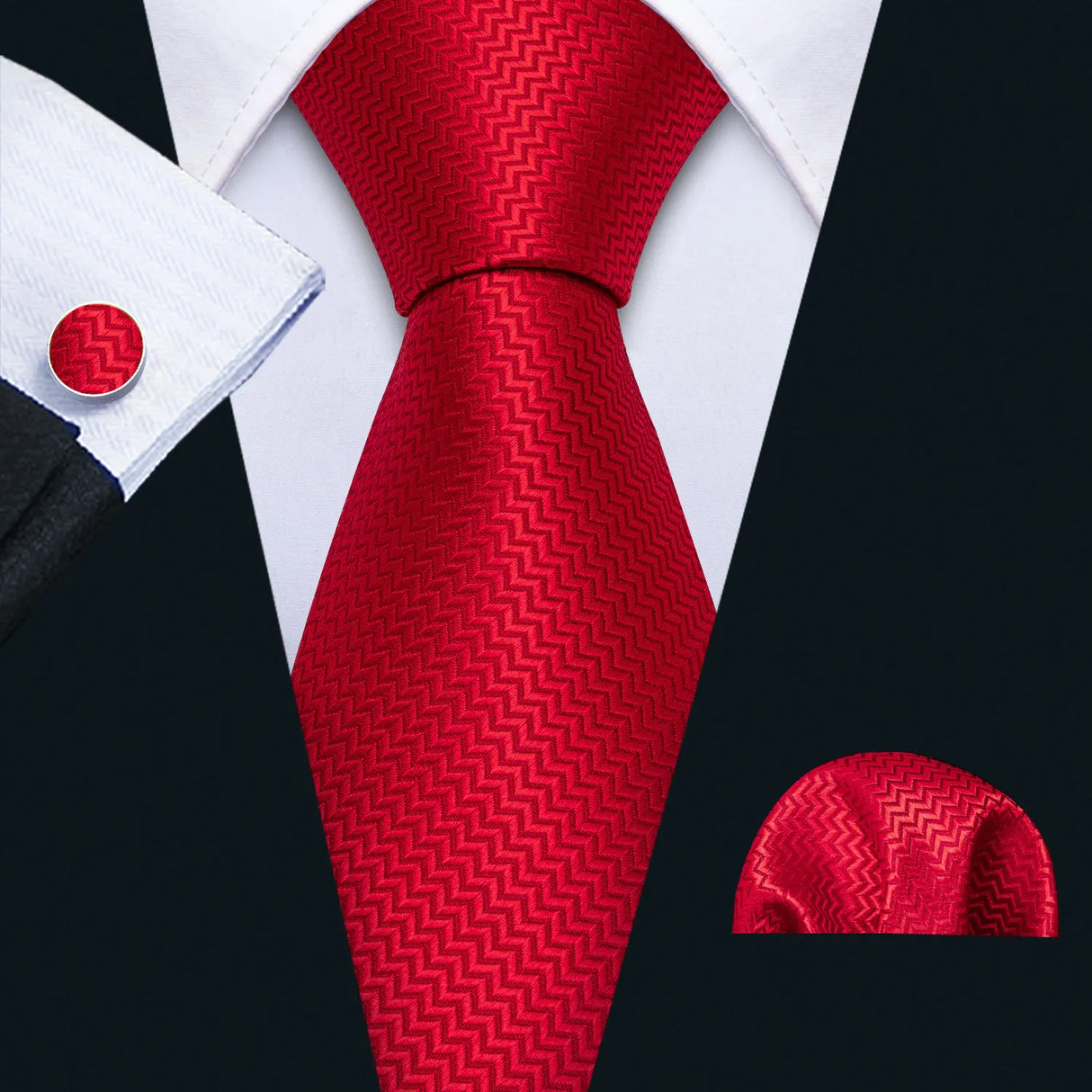 Cravate de mariage en soie rouge, tissée en jacquard, rayée, pour homme, ensemble cravate, mouchoir, boutons de manchette, Barry.Wang, créateur de mode FA-5028
