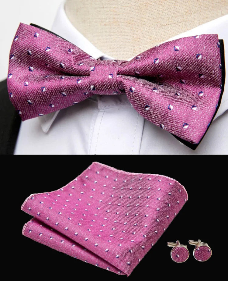 HUISHI Classic Blue Bowties For Men Paisley Floral Bow Tie Pocket Square Cufflinks Suit Set Wedding Party Plaid Solid Butterfly