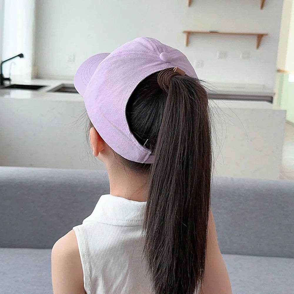 Casquette de baseball rose et blanc pour bébé fille, chapeau de soleil à queue de cheval haute, réglable, pour voyage et extérieur, nouveauté