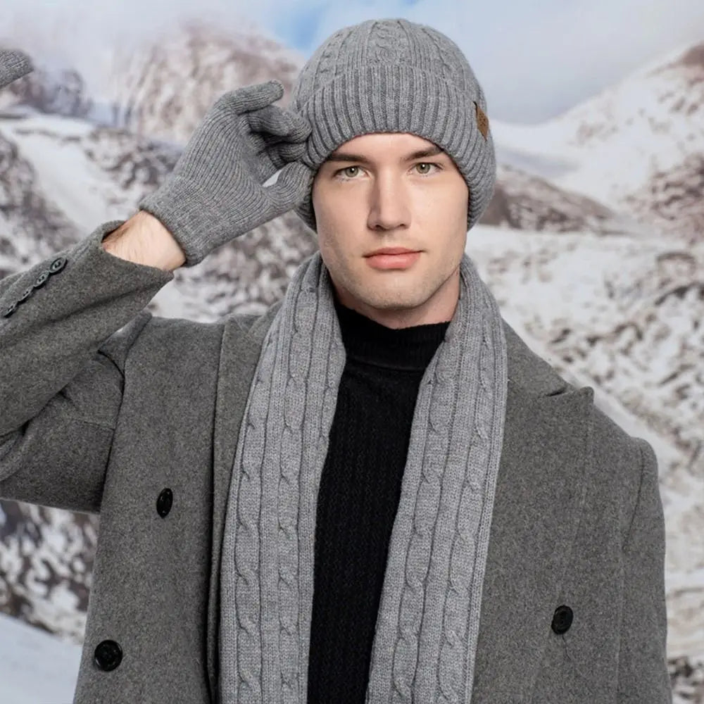 3-in-1-Beanie-Mütze, Schal, Handschuhe, Set, trendige, weiche, warme Touchscreen-Handschuhe, lässige Wintermütze für Damen und Herren
