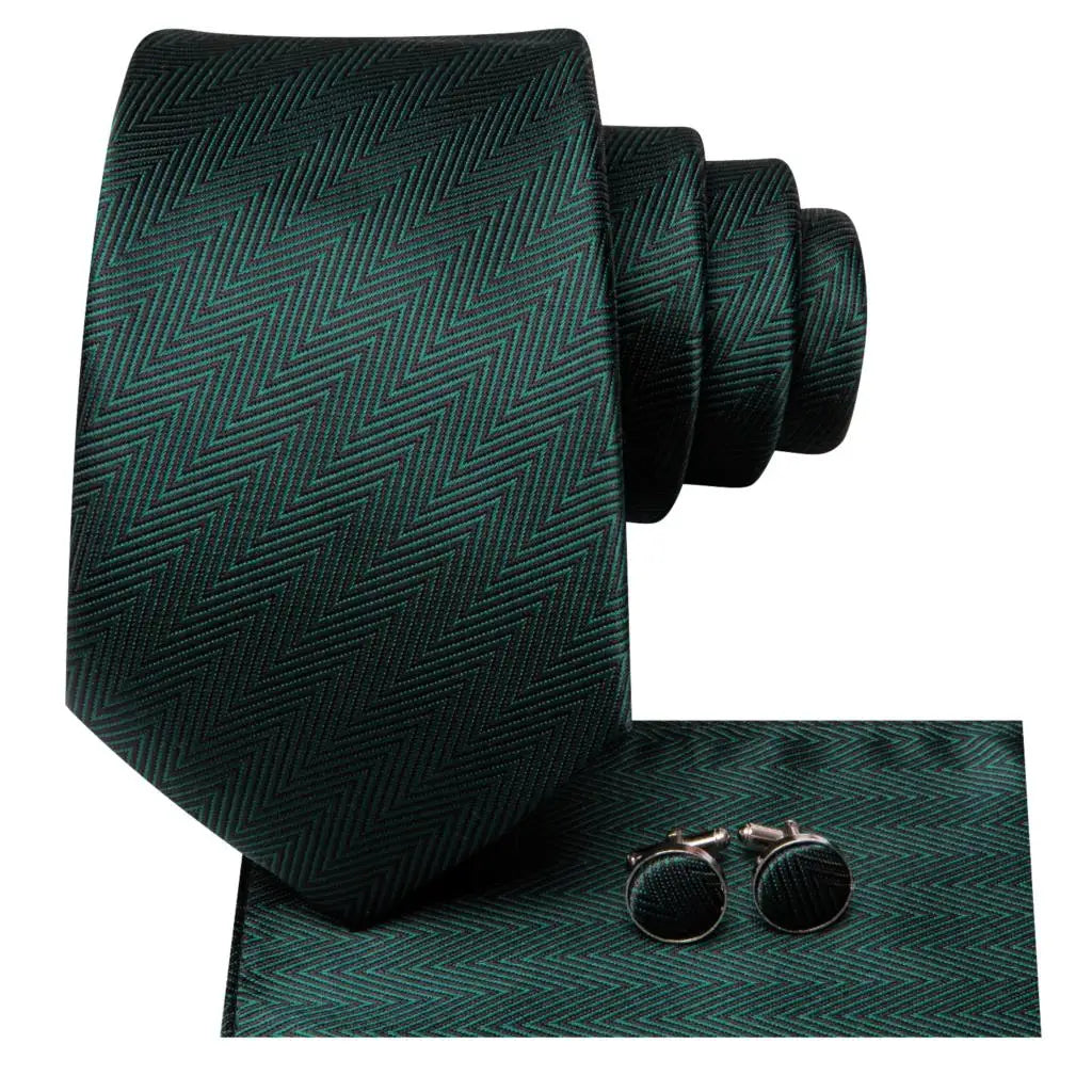 Cravate pour homme vert foncé uni 2023, nouvelle marque tendance, ensemble de cravates pour fête de mariage, boutons de manchette pratiques, cadeau en gros, créateur de cravates Hi-Tie