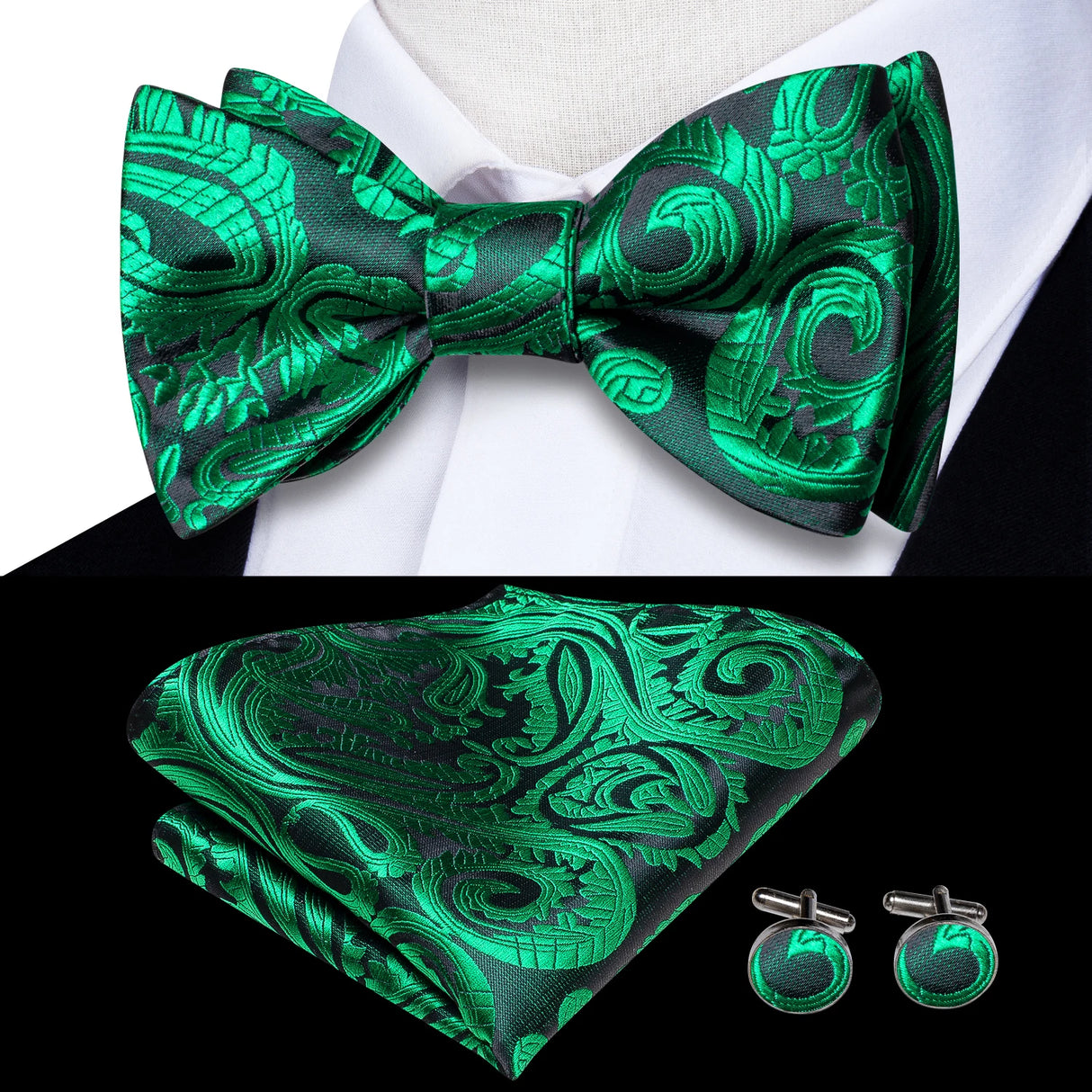 Hi-Tie Ensemble nœud papillon en soie pour homme, mouchoir et boutons de manchette, bleu, rouge, or, noir, blanc, jacquard, nœud papillon, mariage, affaires
