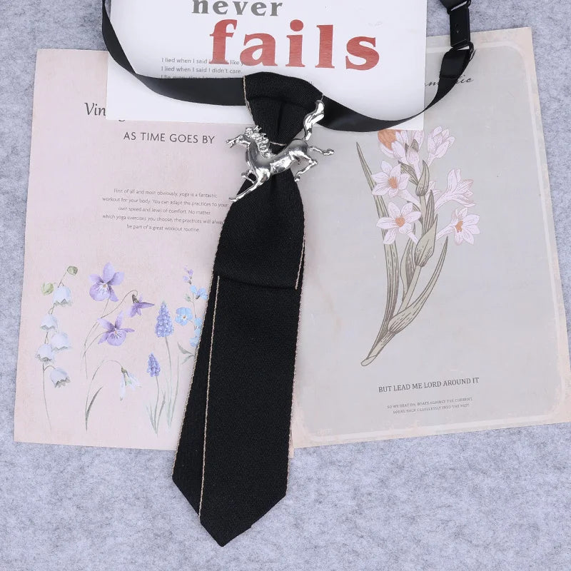 Cravate en ruban noir faite à la main, bijoux en strass cristal, chemises blanches pour hommes, étudiantes, garçons, col, cravates, uniformes, femmes