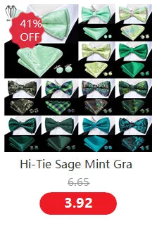 Hi-Tie Nœuds papillon verts de Noël pour hommes Cravate papillon en soie Ensemble de boutons de manchette et mouchoirs pour fête de mariage Nœud papillon uni à carreaux cachemire