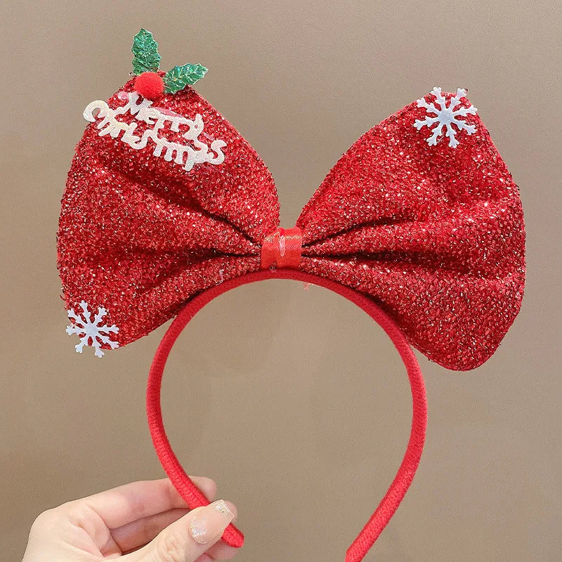 Navidad Bows Elastic Headbands for Adult Children's Hair Accessories Happy Christmas New Year Party Merry Xmas Headdress Supply