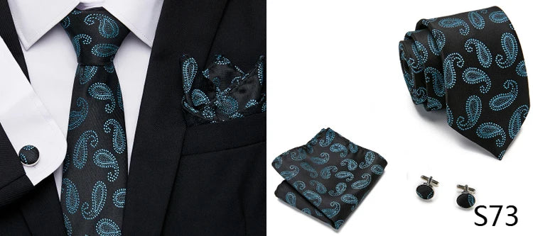 Newest style Green Tie For Men Holiday Present Tie Pocket Squares Set Necktie Striped Wedding Accessories Man
