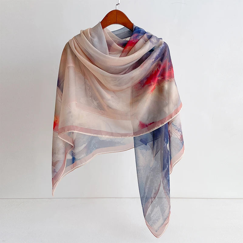 Foulard en soie pour femme, grand châle tendance, protection solaire, respirant, long bandana en soie, polyvalent