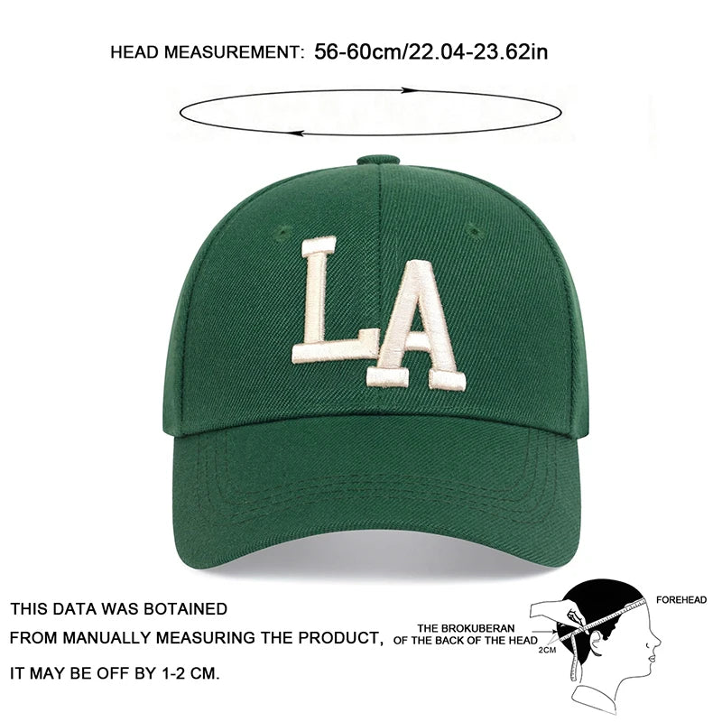 Casquette de baseball unisexe brodée avec lettres « La » pour le printemps et l'automne, chapeau décontracté réglable pour l'extérieur, chapeau de protection solaire