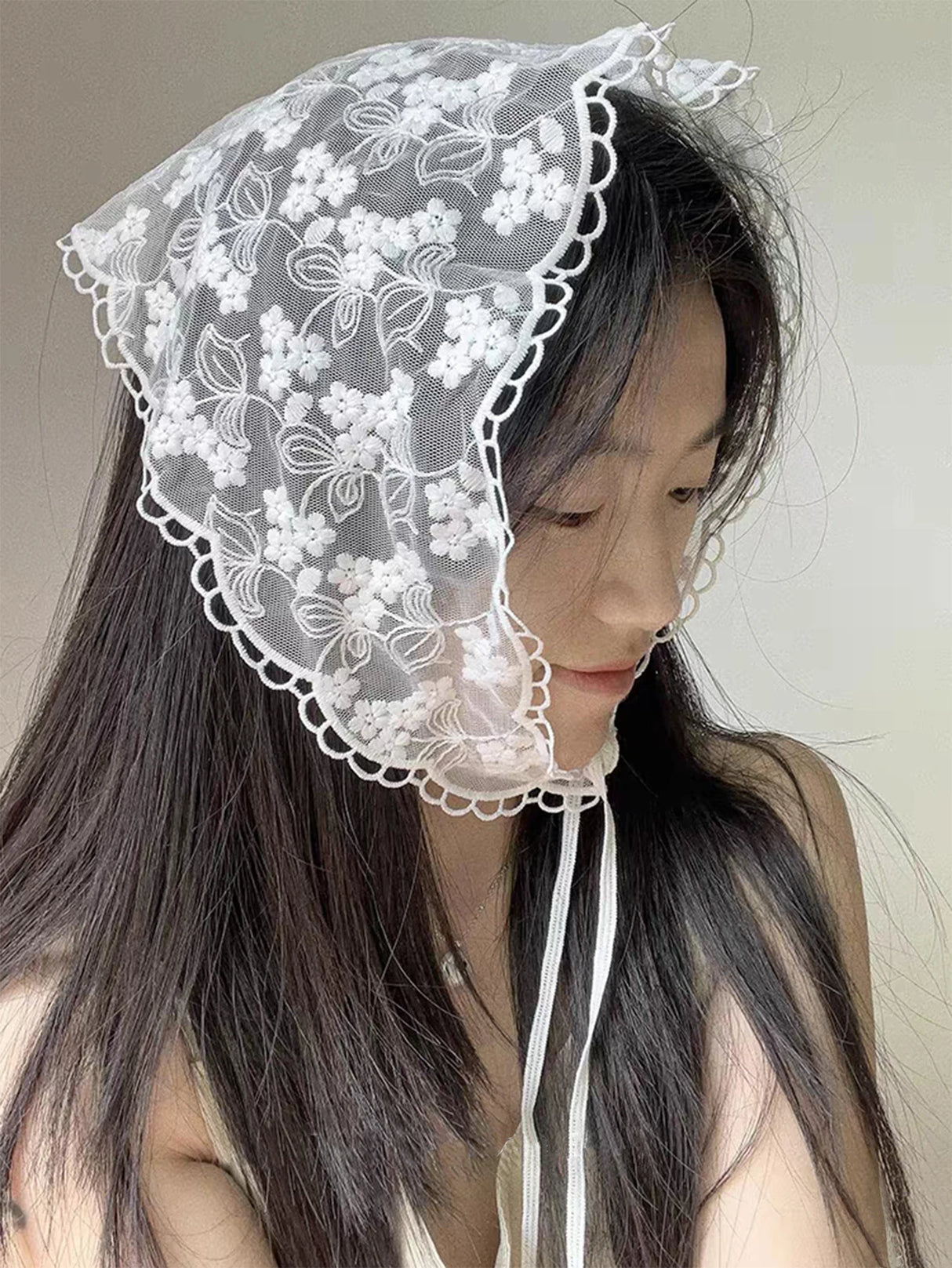 1 foulard triangulaire en dentelle rétro des années 1950, foulard brodé en dentelle, bandana floral au crochet pour femmes et filles