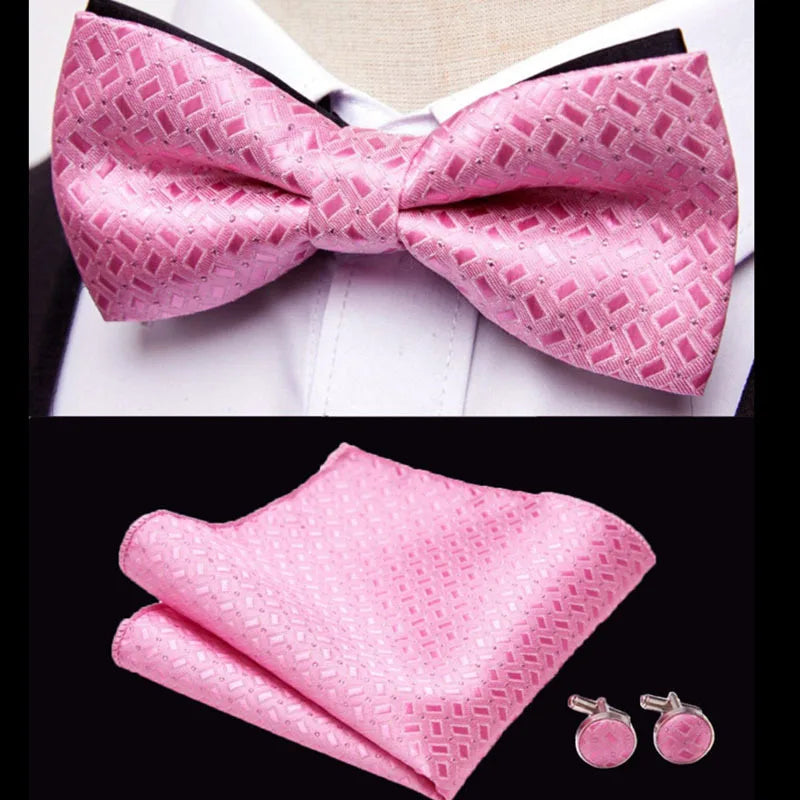 HUISHI Classic Blue Bowties For Men Paisley Floral Bow Tie Pocket Square Cufflinks Suit Set Wedding Party Plaid Solid Butterfly