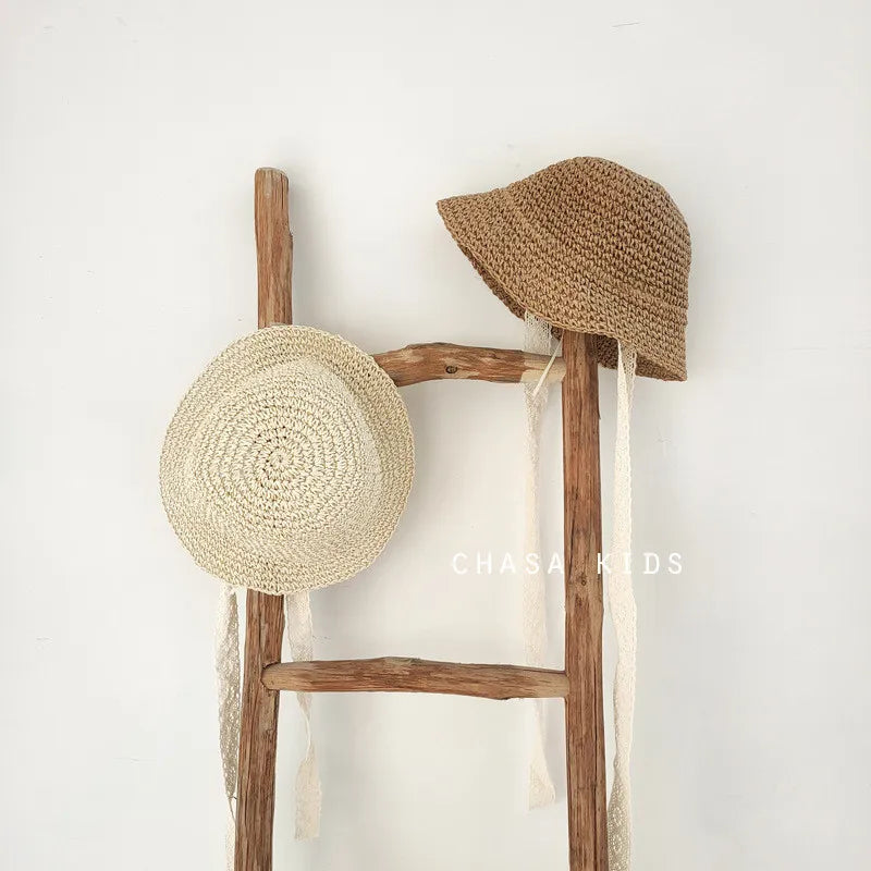 Children's Summer Hat Sunshade Lace Straw Baby Girl Cap Girls Baby Sunscreen Beach Hat