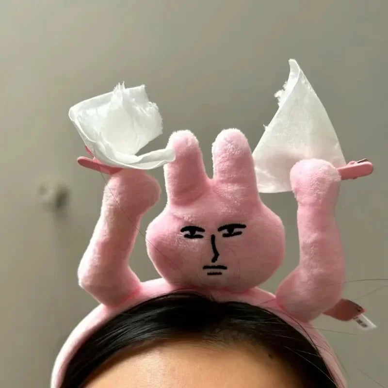 Headbands New Pink Bunny Hair Band Quirky Fun Plush Headband Grip Bangs Cute Photo Decoration Hair Bands Headdress