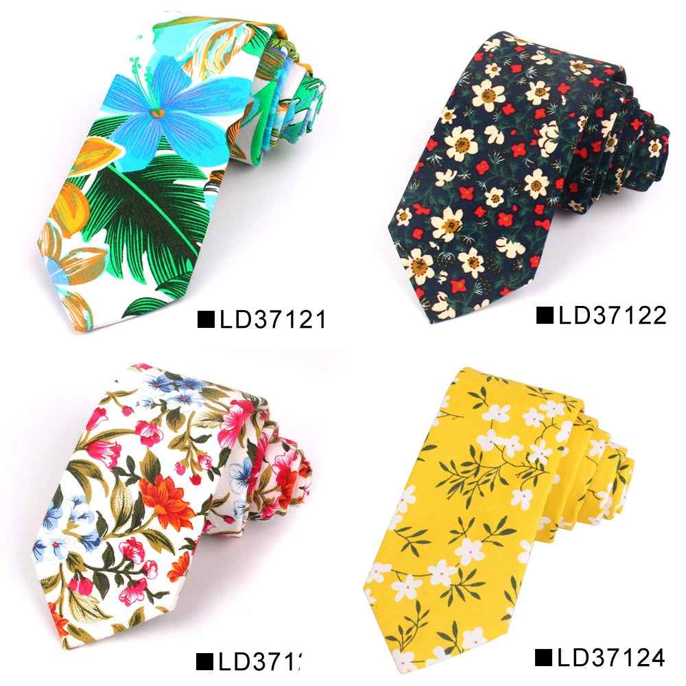 Nouvelle cravate florale pour hommes et femmes, cravate fine en coton pour mariage, cravates décontractées pour hommes, costumes classiques, cravates à imprimé floral