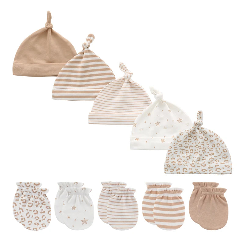 Ensemble bonnet et gants unisexes en coton pour nouveau-né, couleur unie, motif dessin animé, accessoires pour bébé