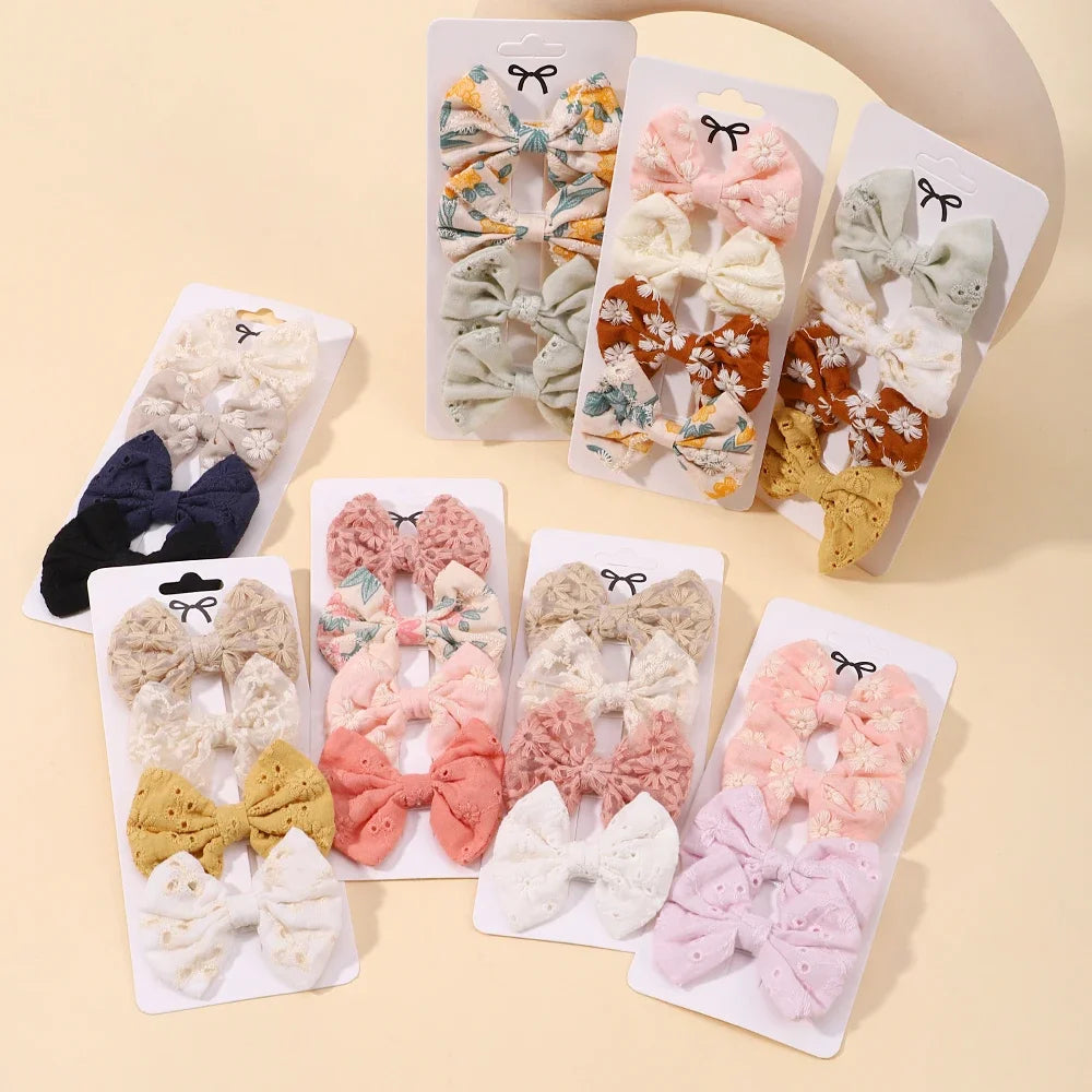 Lot de 4 jolies pinces à cheveux en coton avec nœud papillon, épingles à cheveux sûres, style pastoral, pour fille, accessoires pour cheveux de bébé, imprimés, cadeau