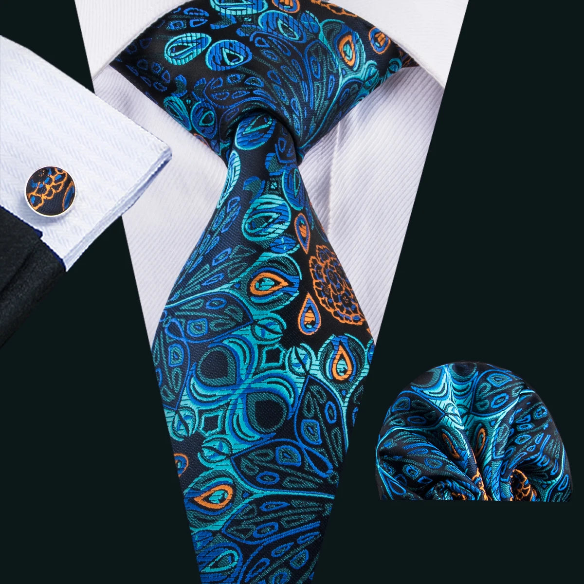 Cravate fantaisie en soie bleu sarcelle pour homme, marque de luxe solide, pochette, boutons de manchette, ensemble de cravates de haute qualité pour fête de mariage Barry.Wang
