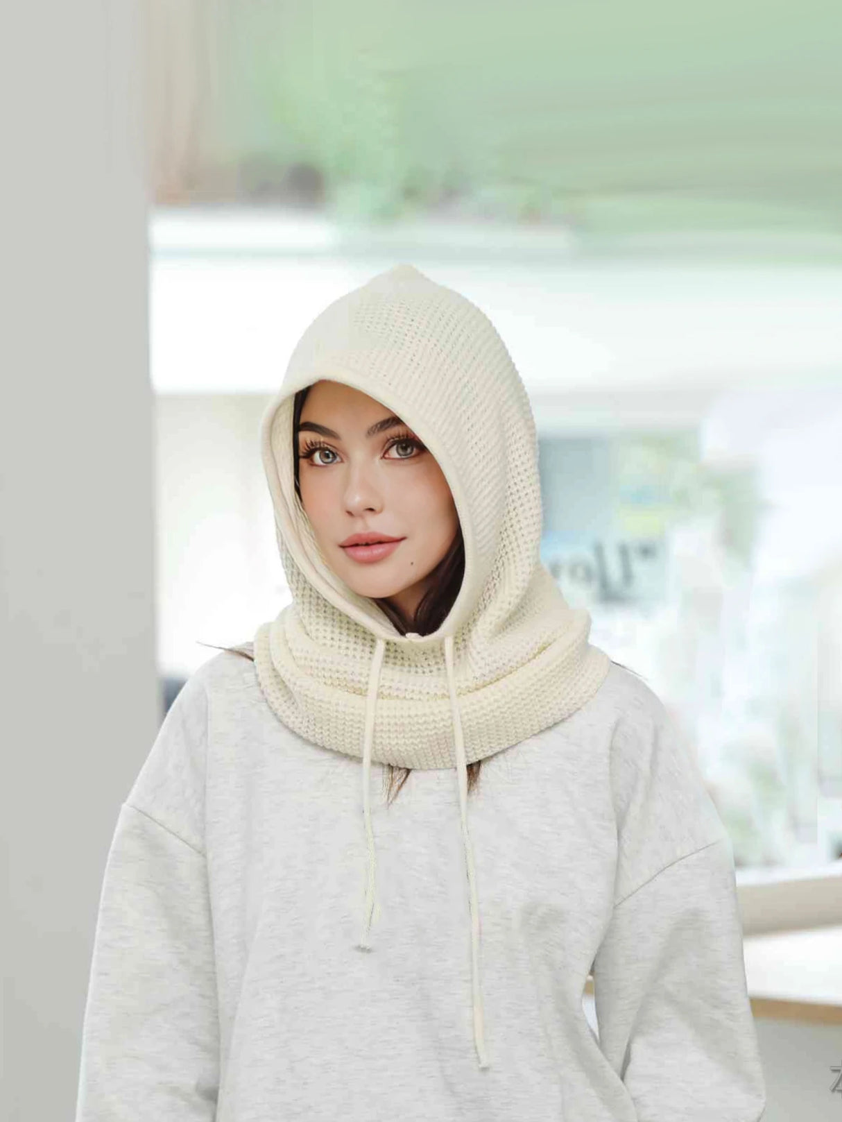 A Women Winter Beanie Hats One-Piece Knit Balaclavas Mask Neck Circle Scarf Ski Snow Hat