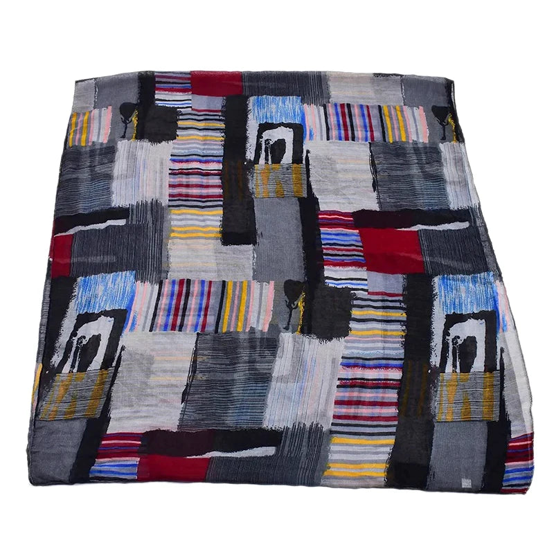 Bohemian Style Plaid Printed Scarf Soft Warm Thicken Neckerchief Fashion Silk Wool Scarves Y2k Design Snood Shawl Travel Blanket